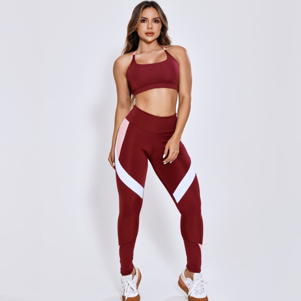Conjunto Fitness Top Costa Aberta e Legging Sem Transparência