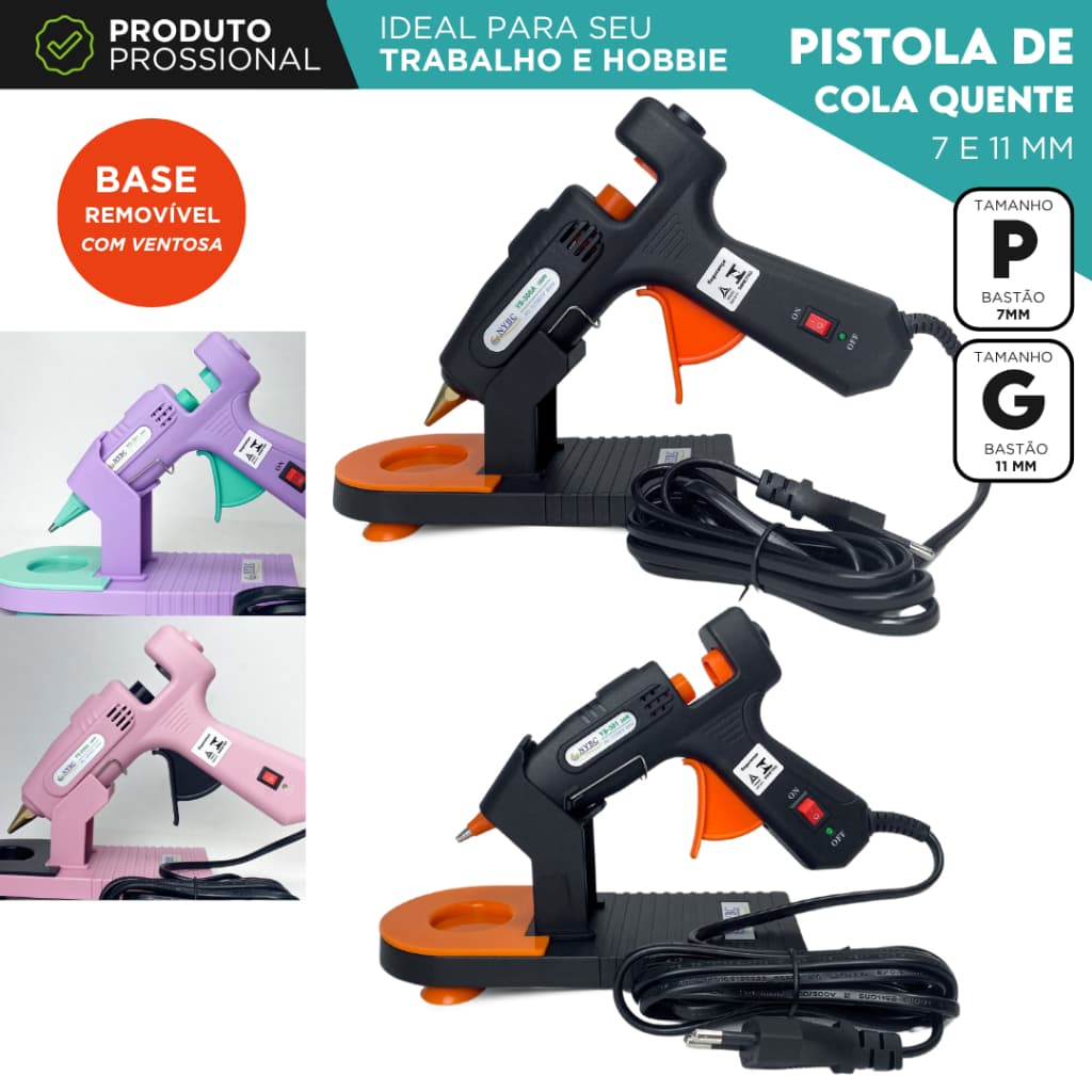Pistola de Cola Quente Profissional C/10 Bastões de Cola Quente 7/11mm com Botão Liga/Desliga - NL