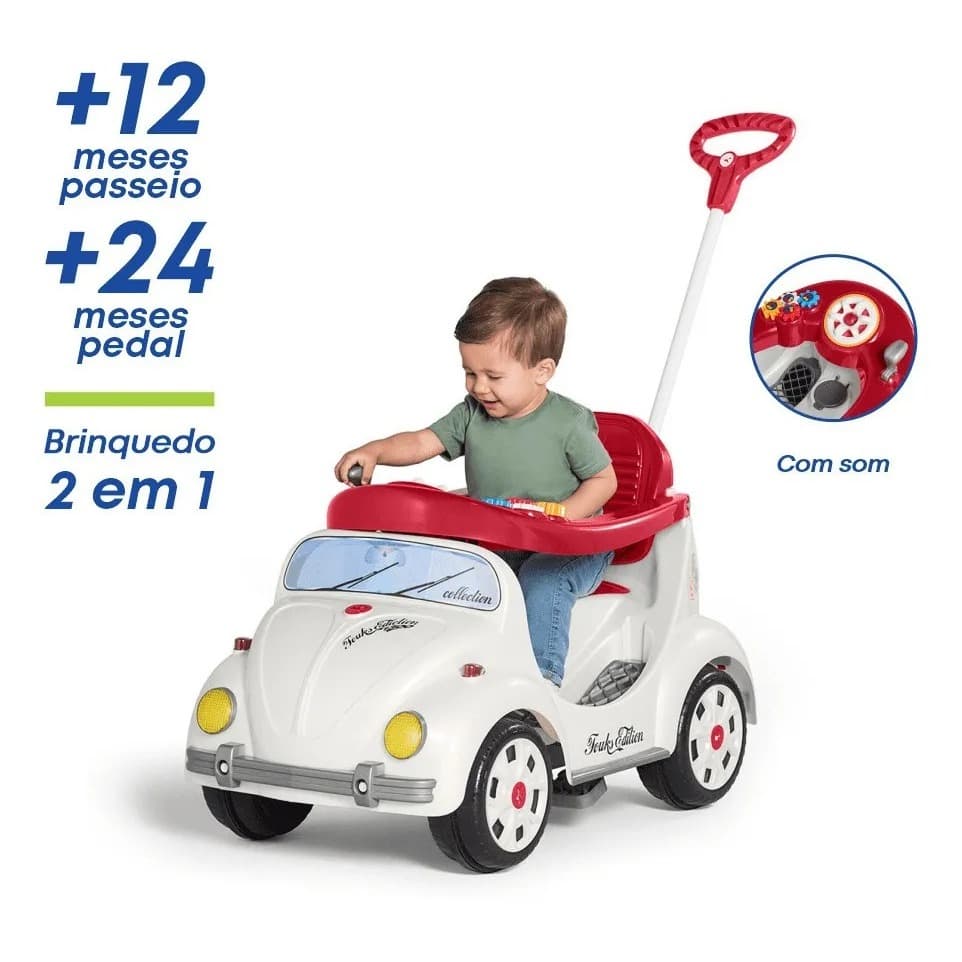 Carrinho De Passeio Fusca Fouks Infantil Pedal Motoca Protetor Branco