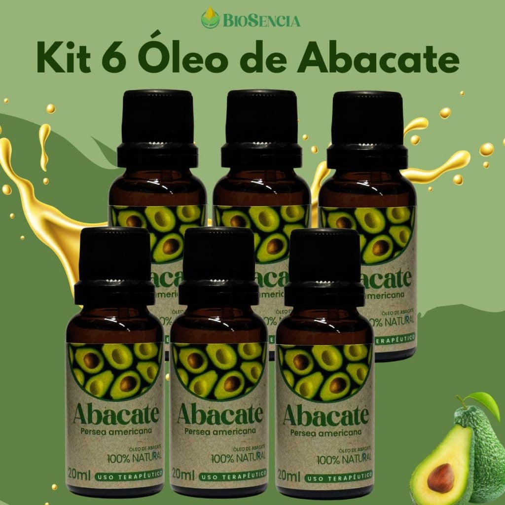 Óleo Vegetal de Abacate Natural 20 ml – Kit 6 Unidades