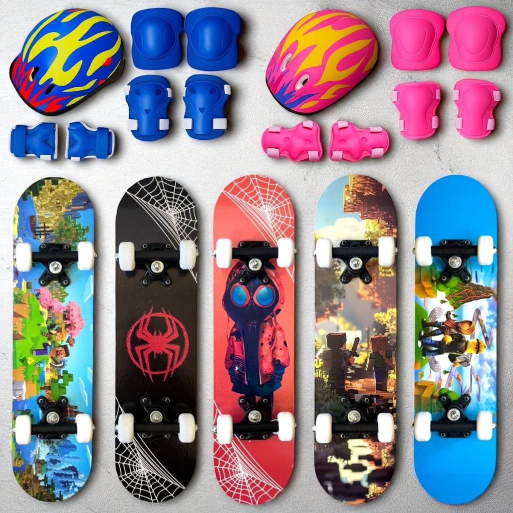 KIT SKATE INFANTIL RADICAL CRIANÇA INICIANTE SUPER DESENHO KIDS COM CAPACETE PROTEÇÃO