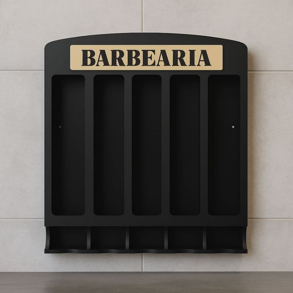Suporte para 50 Pomadas em MDF com Decoração em Acrílico Barbearia