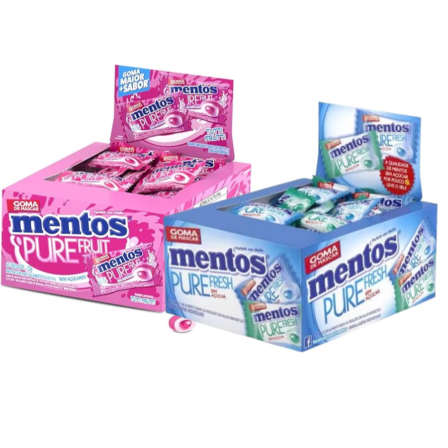 Chiclete Mentos Monopeça Pure Fresh Com 60 Peças - Menta ou Tutti-Frutti - Escolha o Sabor