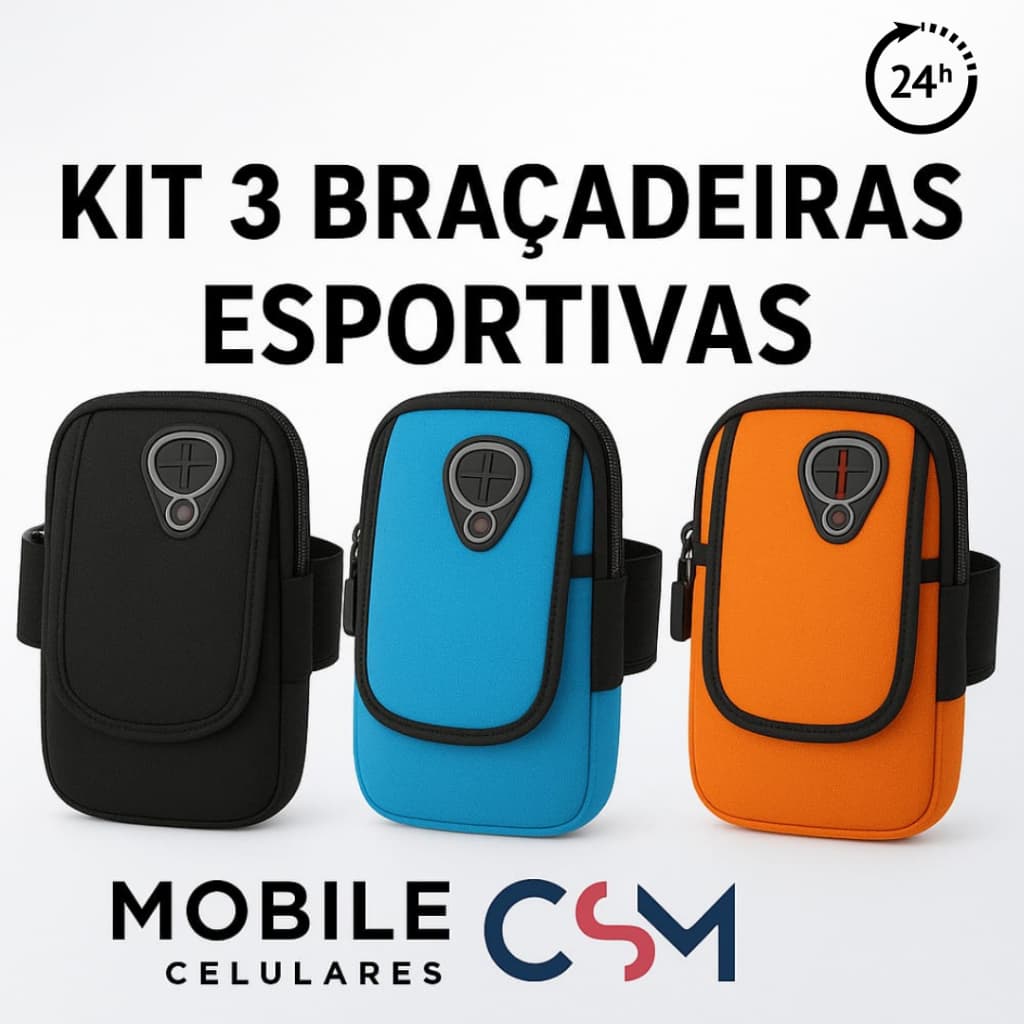 Kit Atacado Revenda com 3 UND Braçadeira Esportiva p/ Celular Corrida Caminhada Treino