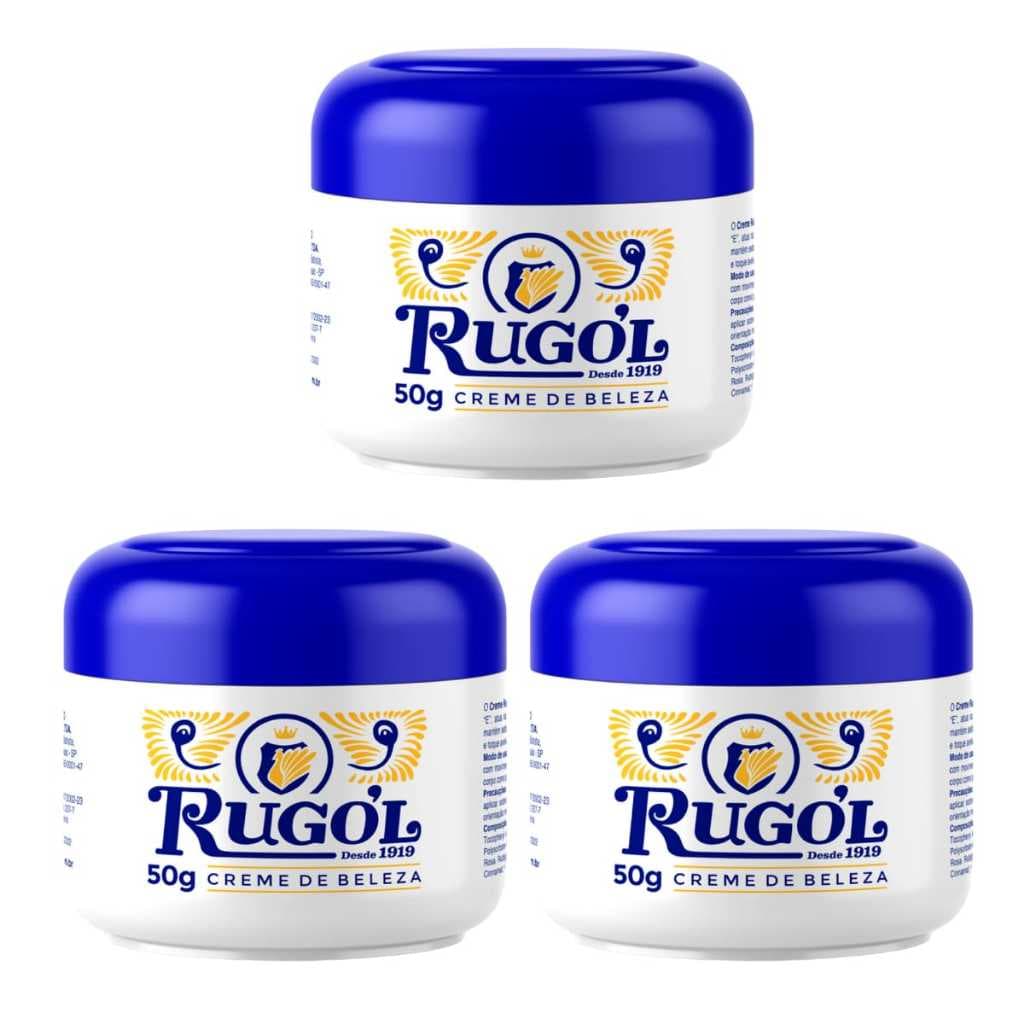 Kit c/3 Creme Tradicional Rugól - Auxilia Redução de Rugas e Linhas de Expressão Vitamina E 50g