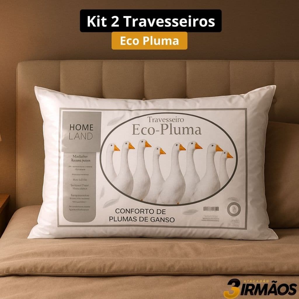 Kit 2 Travesseiros Eco Pluma 50x70cm Branco Pluma de Ganso Extra Macio Lavável e Antialérgico