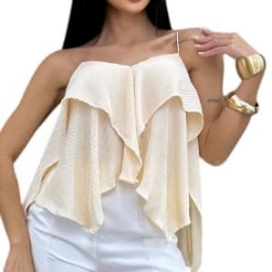 Regata Alcinha Básica Com Gola V, Malha Plissada Look De Verão , Moda Social e Casual , blackfriday*