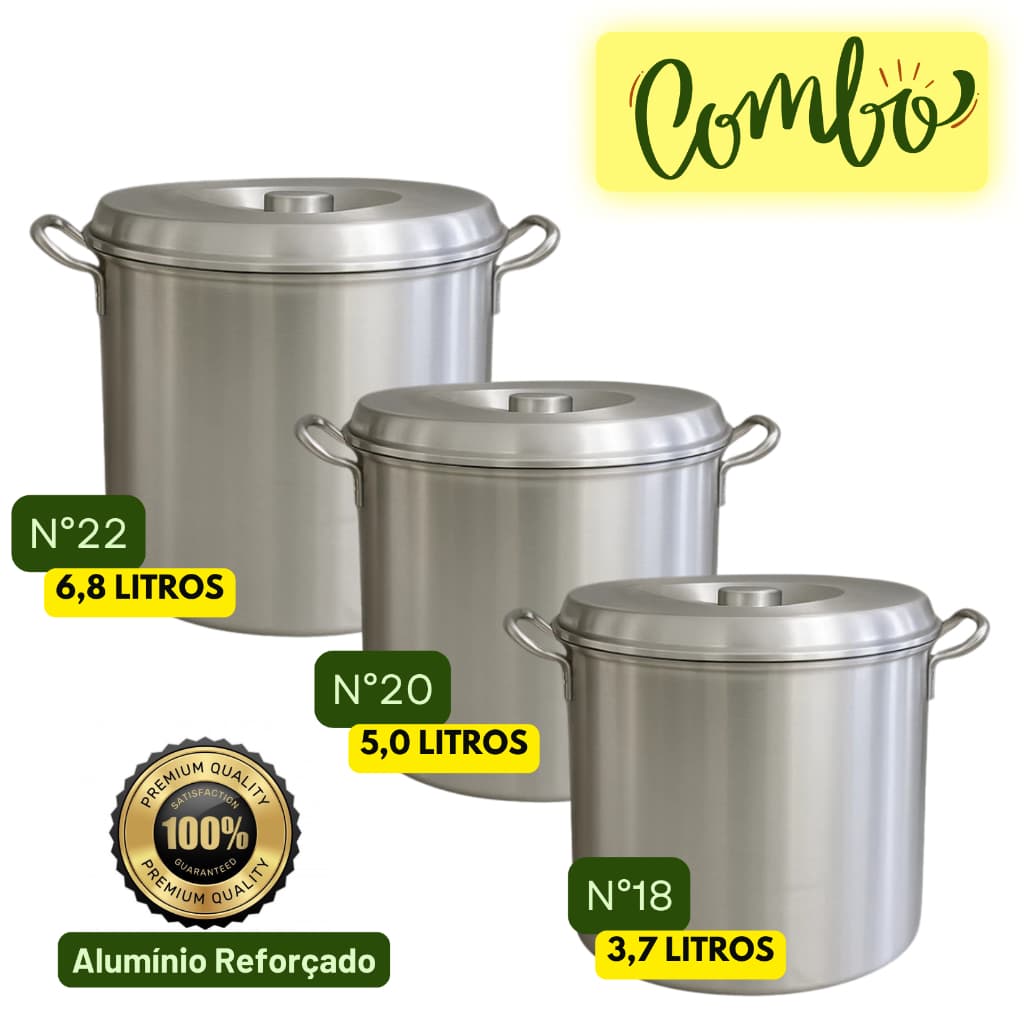 Caldeirão Hotel Alumínio Vários Tamanhos 10-85L Kit ou Individual Tampa Uso Industrial Restaurante
