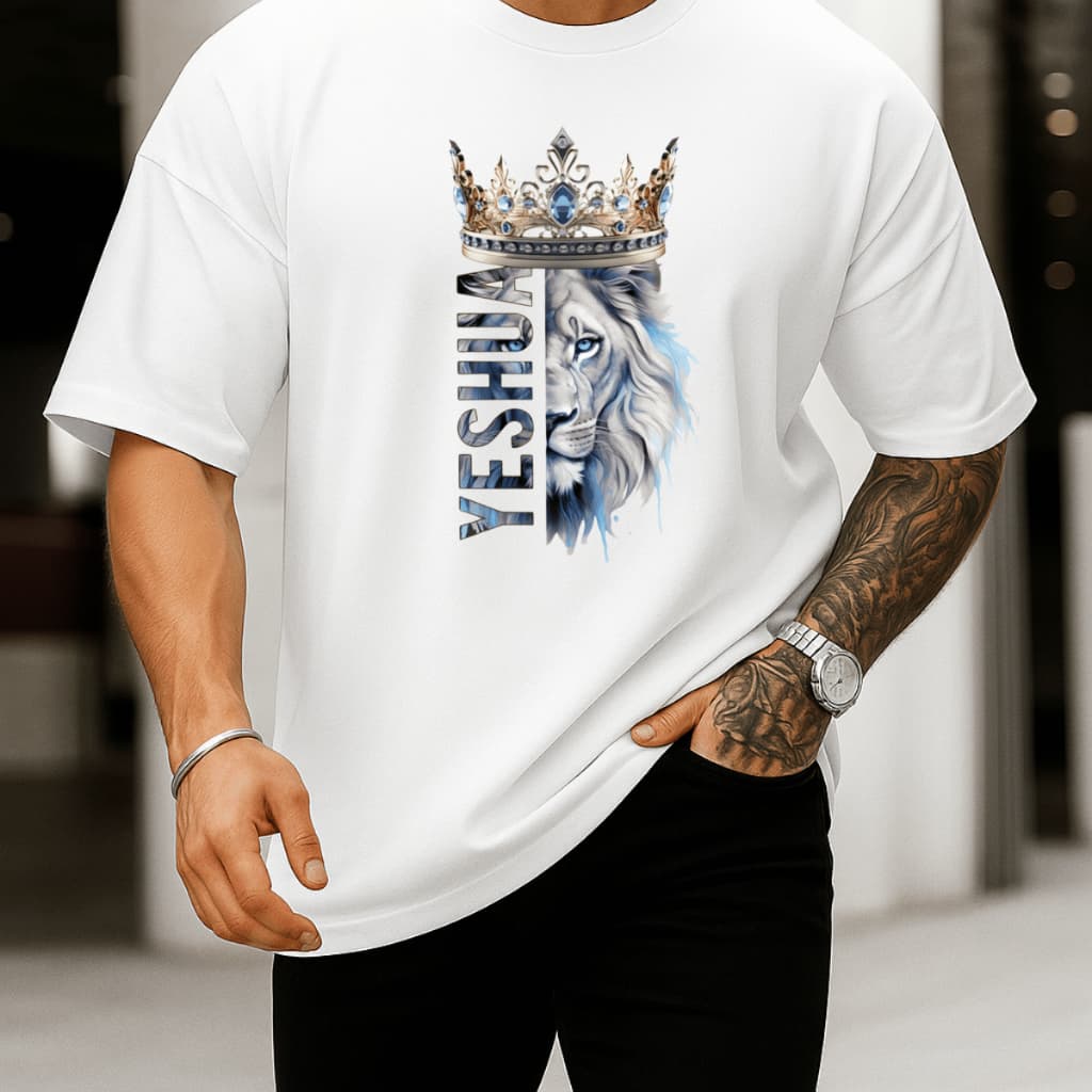 Camiseta Masculina Verão Manga Curta Cristã Estampada Yeshua 100% Algodão