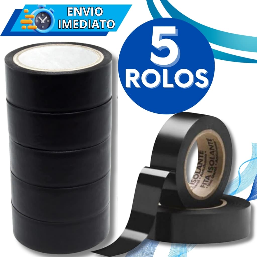 KIT Jogo 5 Fitas Isolante Antichama em PVC Preta Para Eletricista Fios Cabos Elétricos Uso Geral Domestico e Industrial