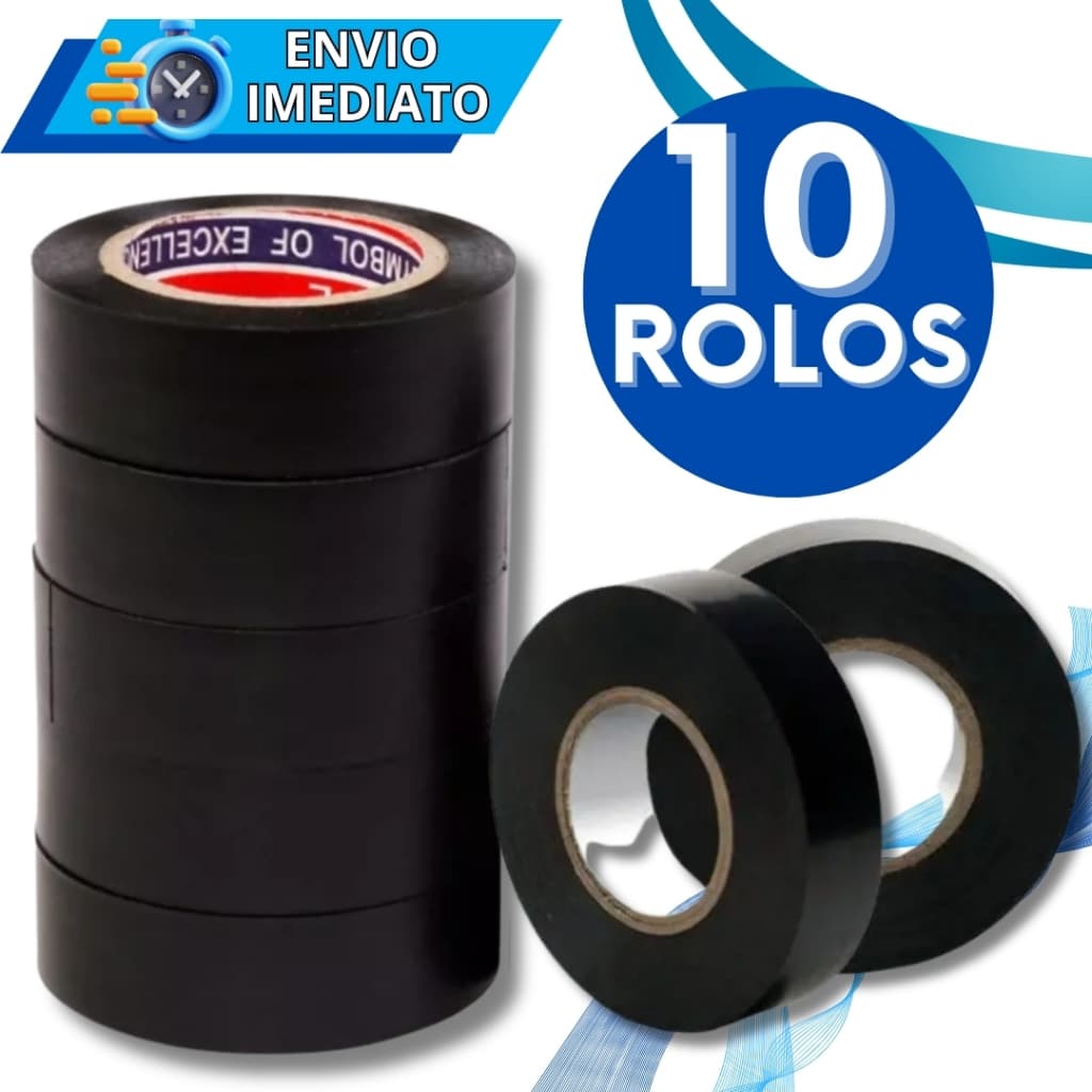KIT Jogo 10 Fitas Isolante Antichama em PVC Preta Para Eletricista Fios Cabos Elétricos Uso Geral Domestico e Industrial