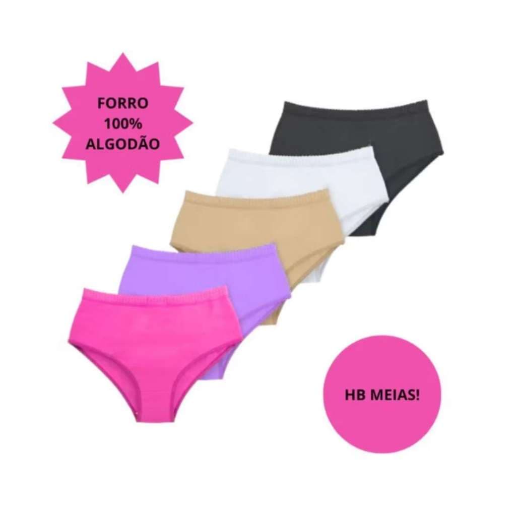 Kit 12 Calcinhas Cós Alto Calçola Adulto Cós Exposto Lisa