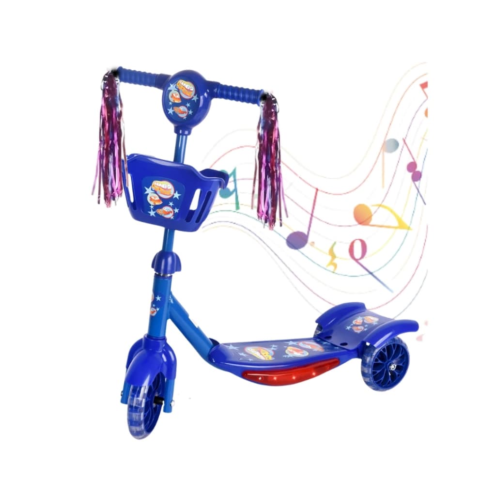 Scooter Infantil Patinete para Criança de 3 Rodas com Luzes, Música e Cesta