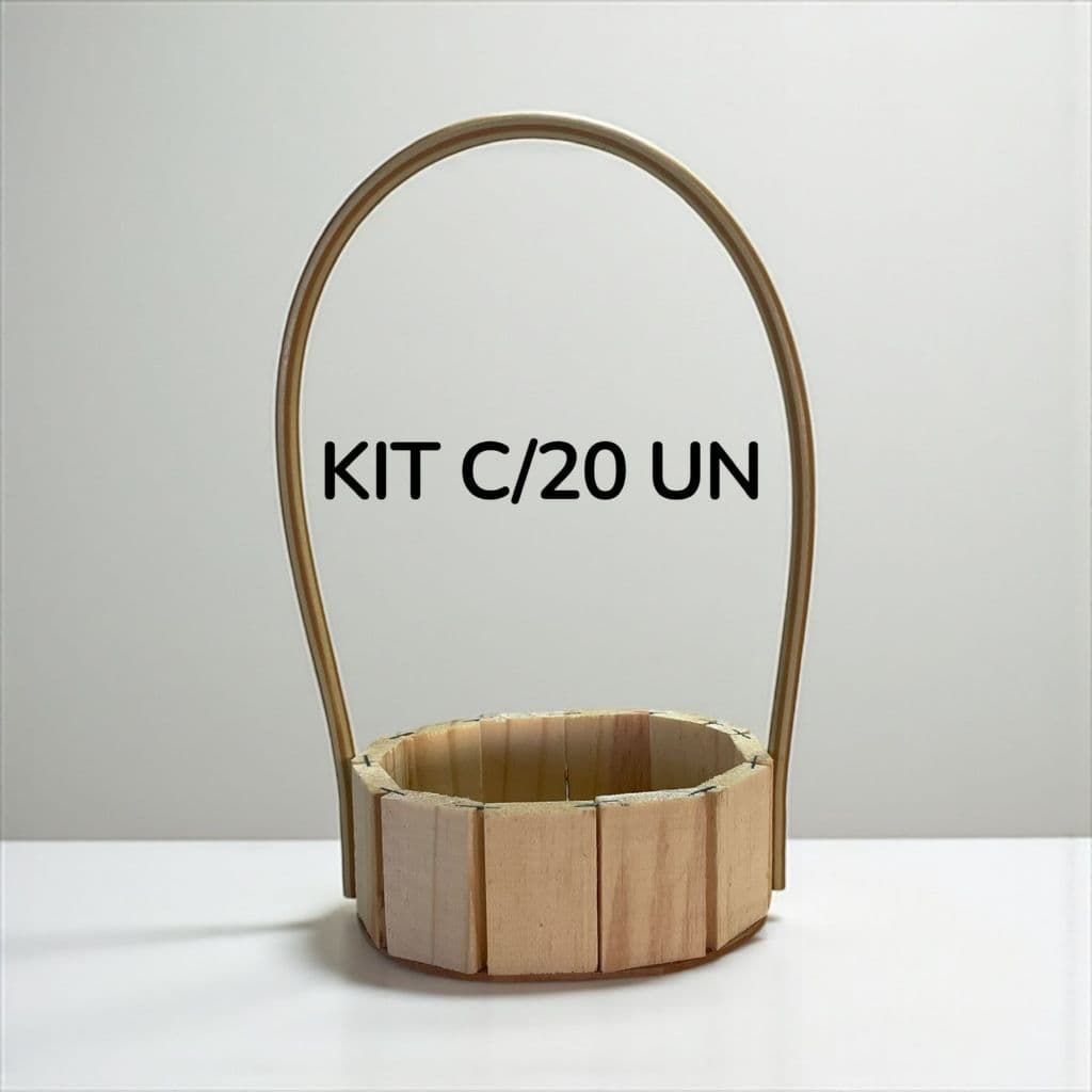 Kit 20 Cestas de Madeira Fraldeira Pinus Oval 16CM com Alça de Presente
