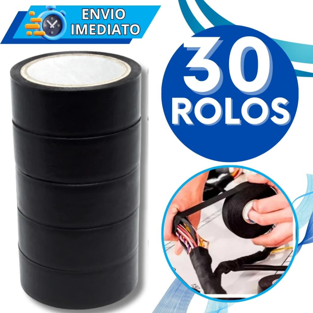 KIT Jogo 30 Fitas Isolante Antichama em PVC Preta Para Eletricista Fios Cabos Elétricos Uso Geral Domestico e Industrial