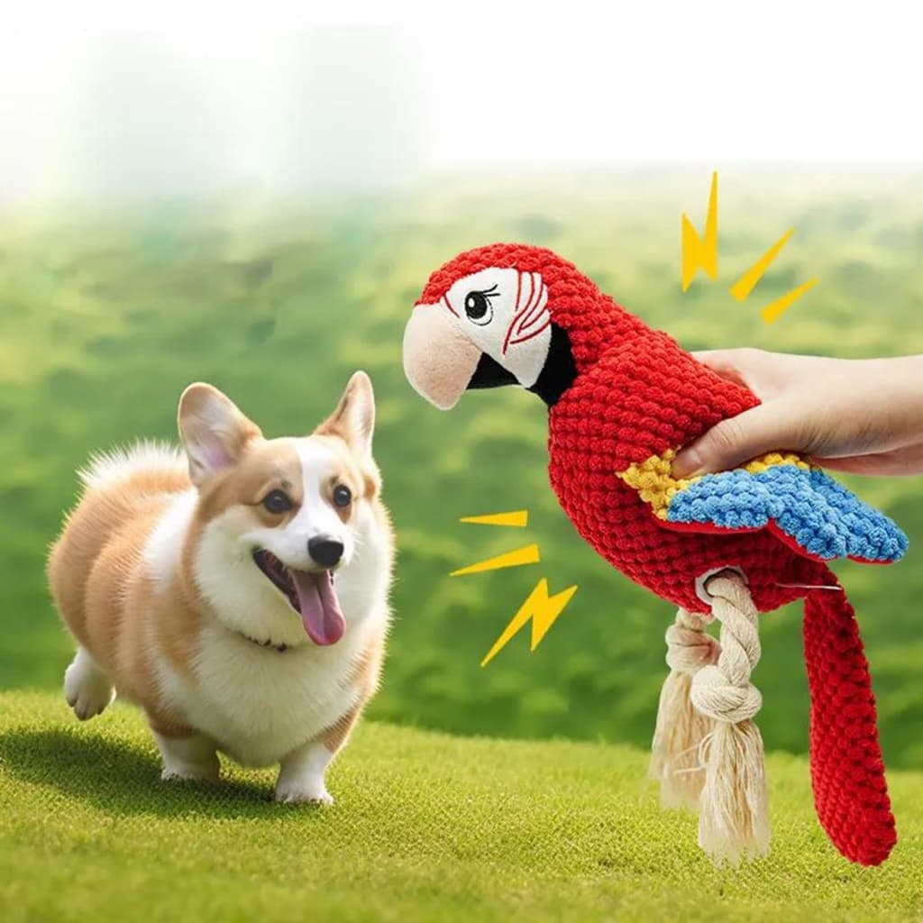 Brinquedo Pelúcia Papagaio Com Corda Cão E Gato.