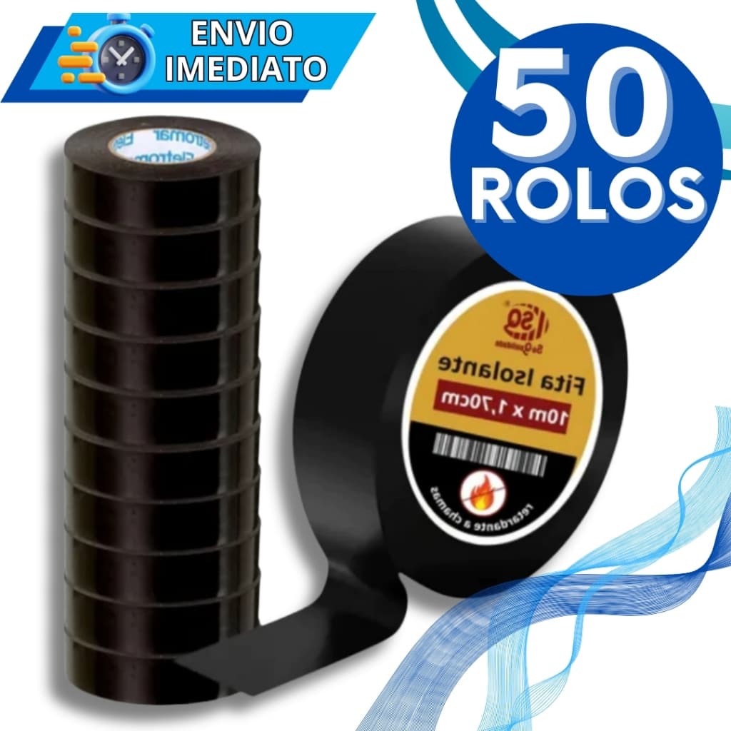KIT Jogo 50 Fitas Isolante Antichama em PVC Preta Para Eletricista Fios Cabos Elétricos Uso Geral Domestico e Industrial