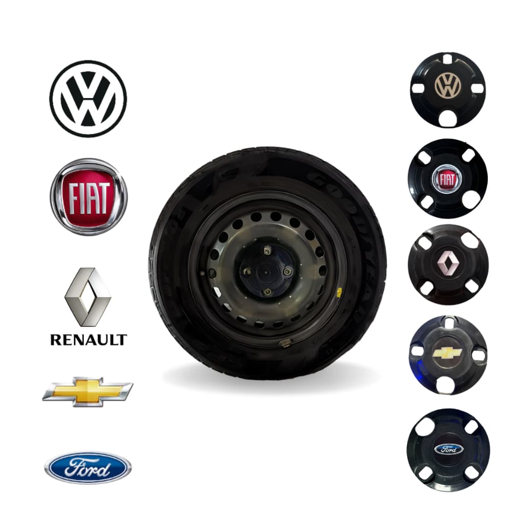 Jogo 4 Calotinhas GM VW Fiat Renault Ford Universais Centro Roda Ferro Aro13 14 15 4x100