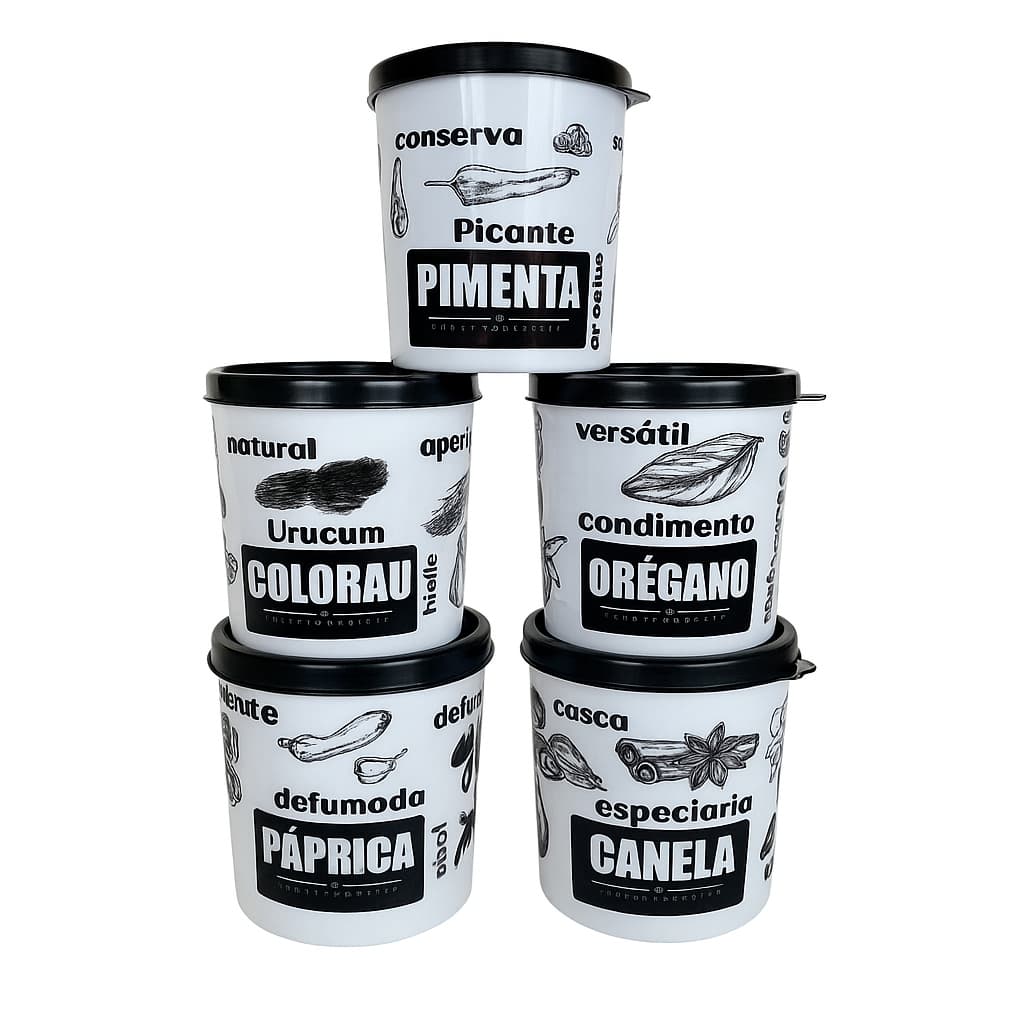 Kit 5 Potes Plásticos Porta Condimentos Porta Temperos 200ML