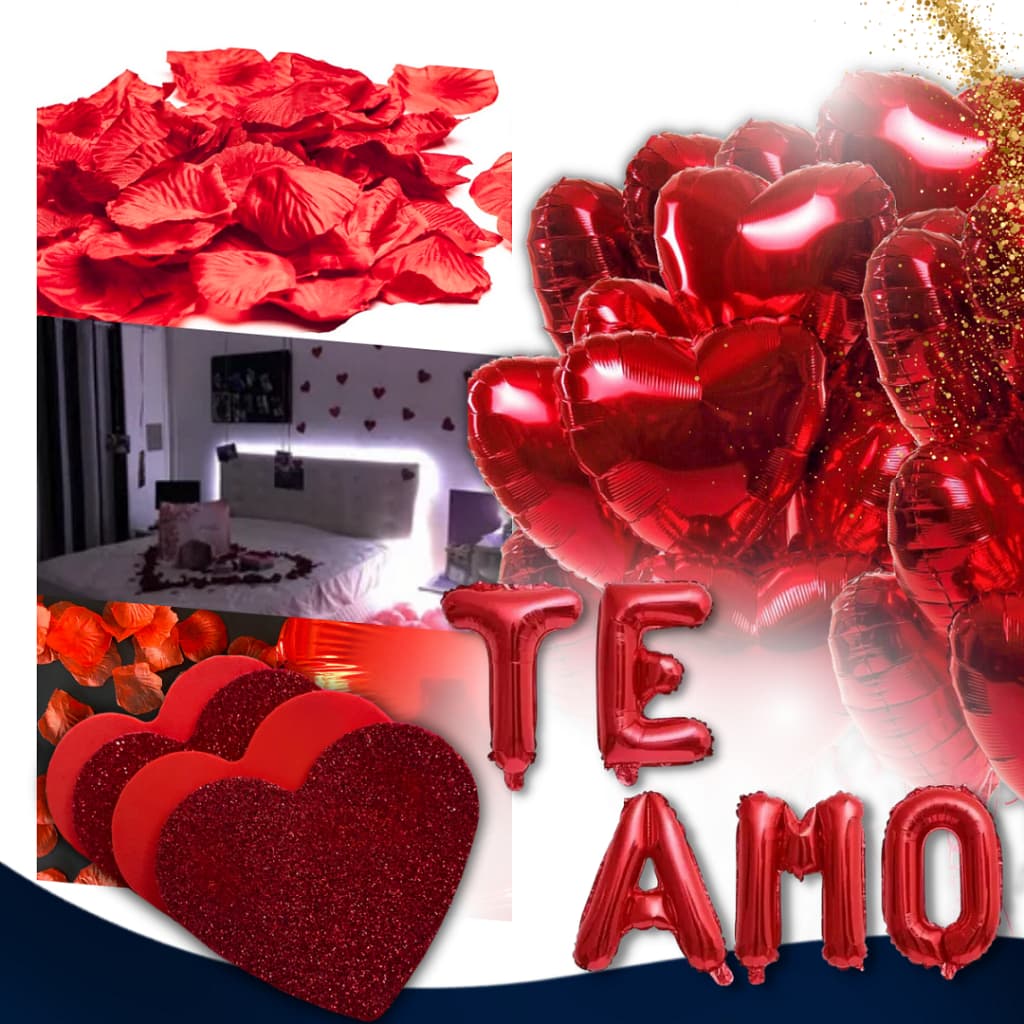 Kit Romântico 300 Pétalas Artificiais + 6 Balão Coração + TE AMO + 10 EVA