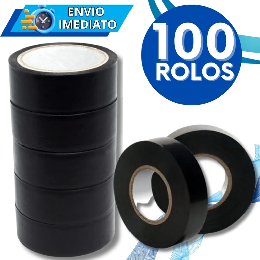 KIT Jogo 100 Fita Isolante Antichama em PVC Preta Para Eletricista Fios Cabos Elétricos Uso Geral Domestico e Industrial
