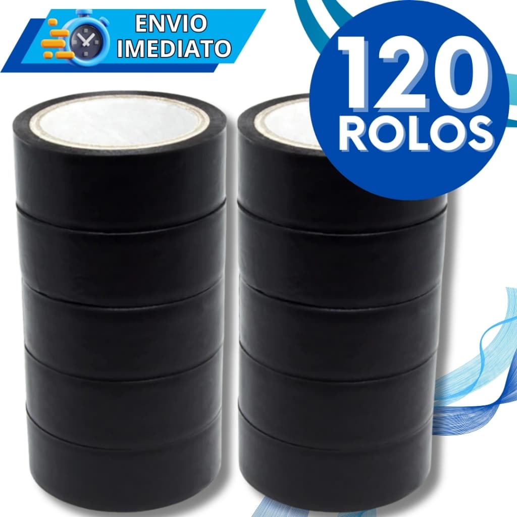 KIT Jogo 120 Fita Isolante Antichama em PVC Preta Para Eletricista Fios Cabos Elétricos Uso Geral Domestico e Industrial