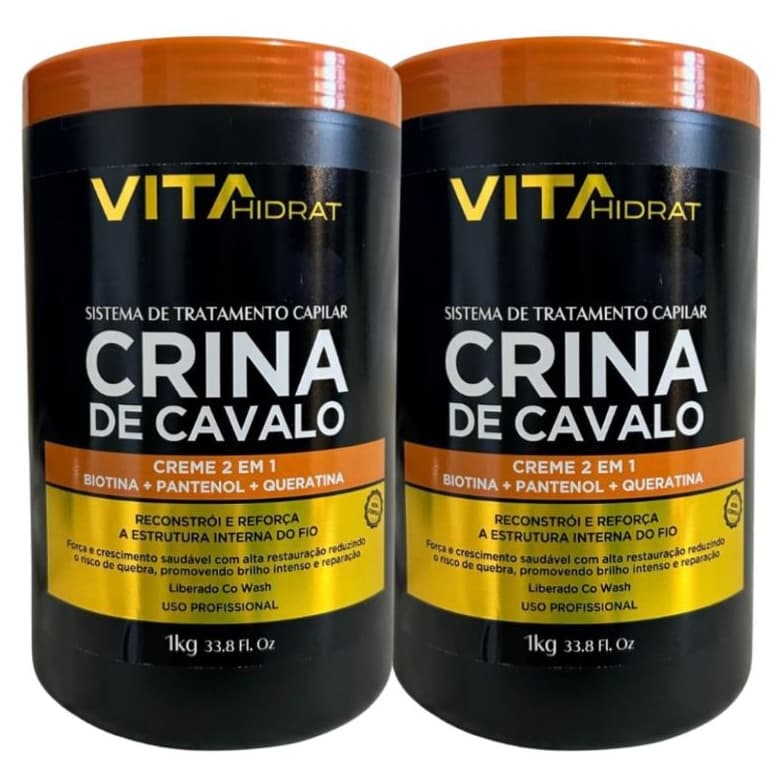 Kit Creme Crina de Cavalo Para Crescimento Saudável dos Fios Vita Hidrat 1kg Cada