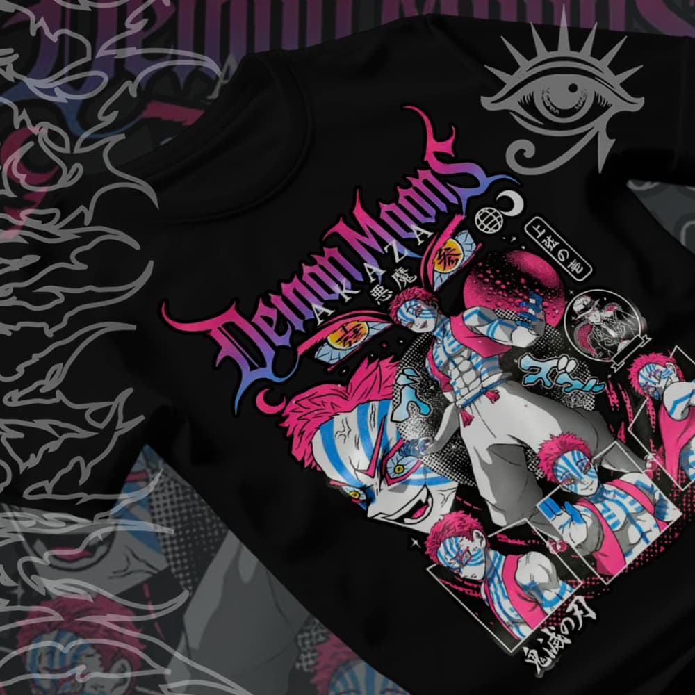 Camiseta Basica e OVERSIZED Akaza One  Twelve Kizuki Demon Slayer Moon Anime Unissex - Darknezz