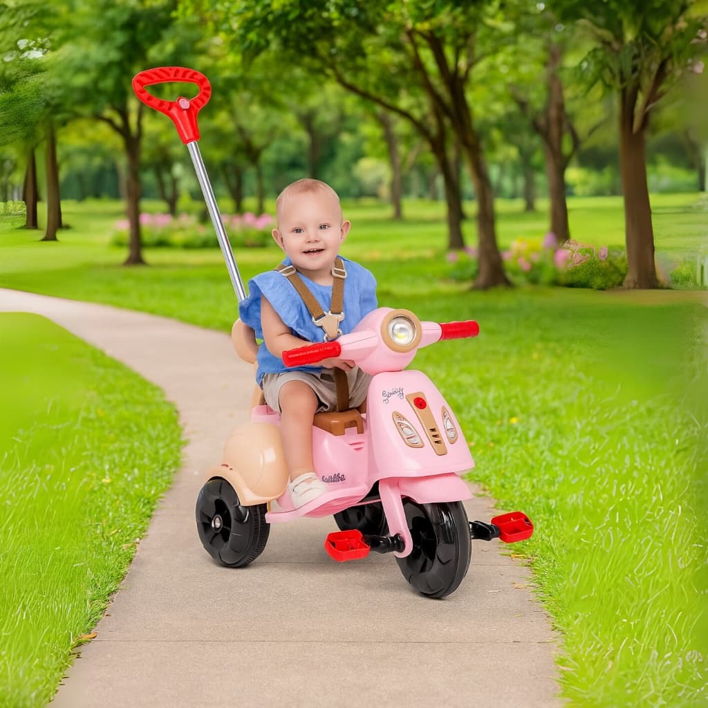 Motoca Triciclo Infantil Menina Empurrar Pedal Vespita Rosa