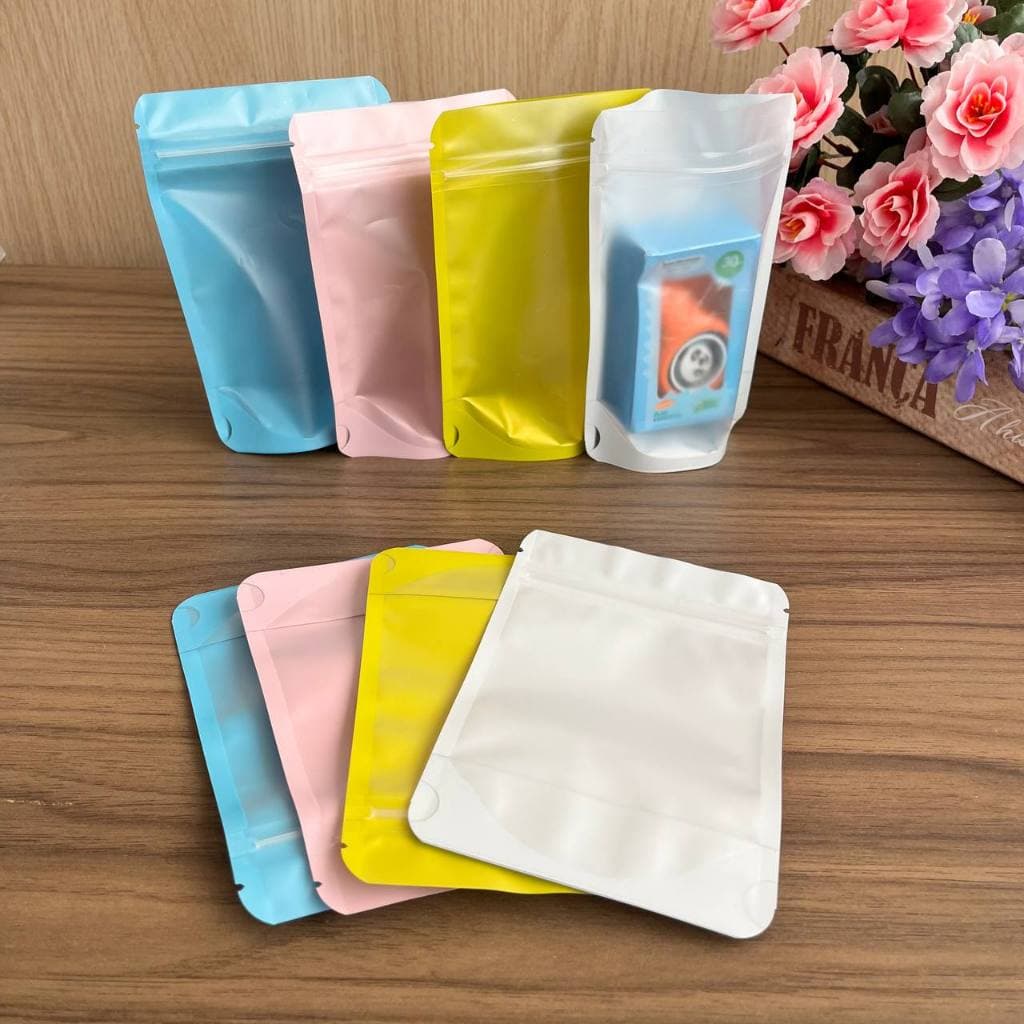 SAQUINHO ZIP LOG COLORIDO 10x15x3cm PERFEITO PARA EMBALAR ALIMENTOS E ACESSÓRIOS - PACOTE COM 10 UNIDADES