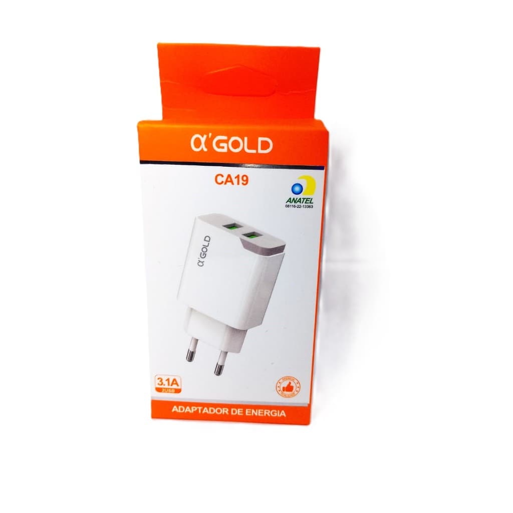 Adaptador De Energia Carregador Com 2 USB 3.1A CA19 - A 'Gold