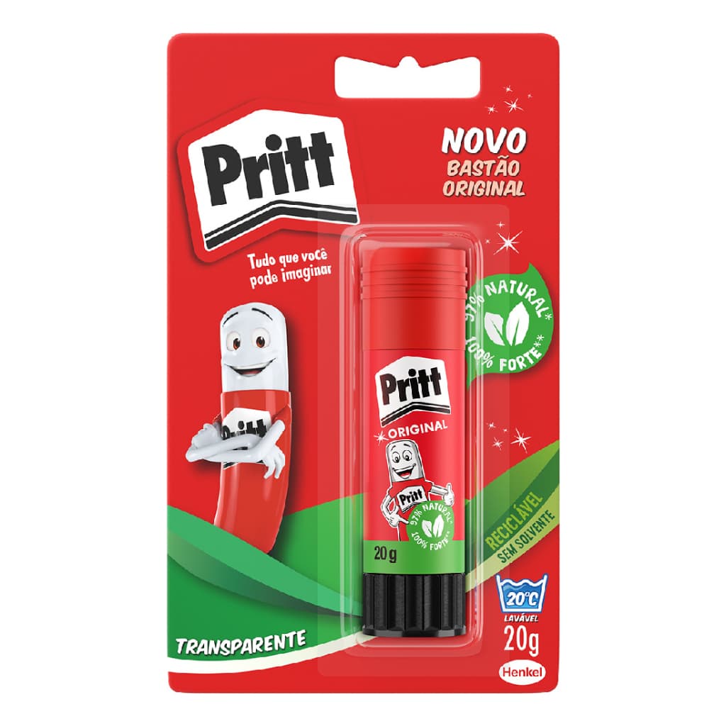 Cola Bastão Pritt 20g Branca Original Lavável e Não Tóxica natural