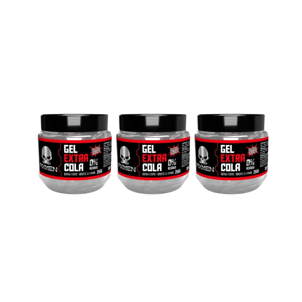Kit 3 Unidades Gel Extra Cola Tampa com Rosca Pixmen 250g | Fixa e Modela Sem Deixar Resíduo