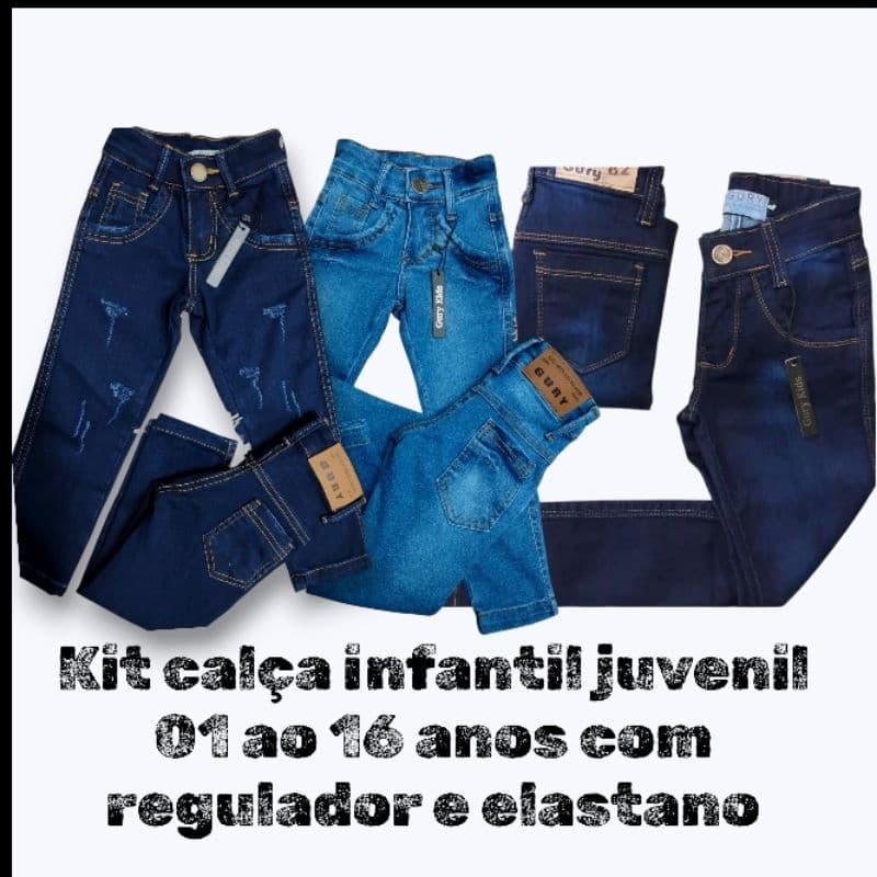 KIT ( 3 )  CALCA JEANS INFANTIL  JUVENIL 01AO 16 ANOS COM REGUDOR E ELASTANO ,