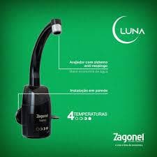 Torneira Elétrica Zagonel Luna de Parede 5500W 220V – Cores Preta e Branca