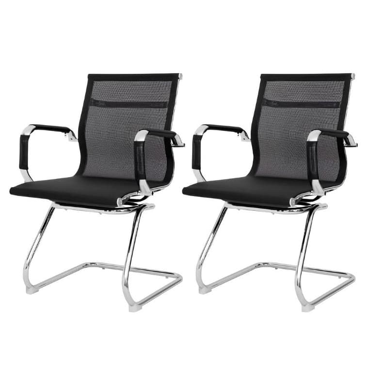 Kit 2 Cadeiras De Escritório Base Fixa Interlocutor Ergonômica Em Tela Mesh Preta - Momo Design