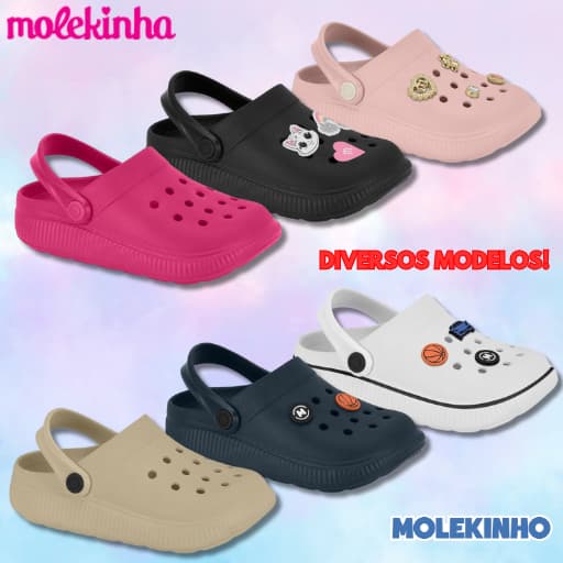 Babuche Infantil Clog e Molekinha WOW Clog Babuche EVA Tira PVC Papete Leve Confortável