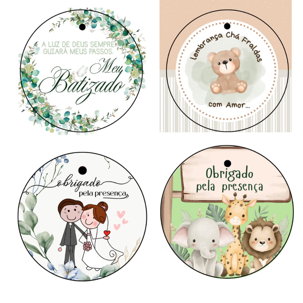 50 Tags Redondas 5x5 cm – Diversos Temas – Pronta Entrega - Pais / casamento / batismo