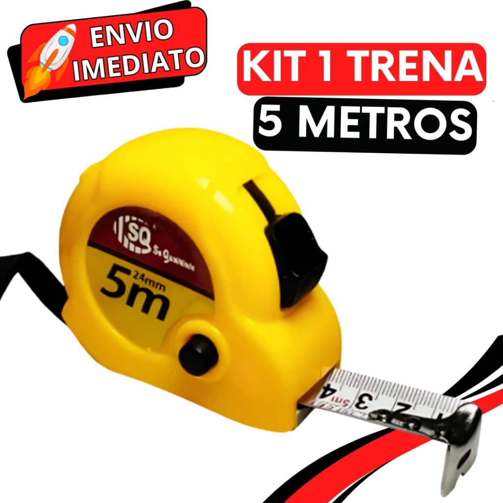 KIT Jogo 1 Trena Métrica de Medição 5 Metros Profissional Fita Métrica Retrátil Resistente Para Obras e Reforma