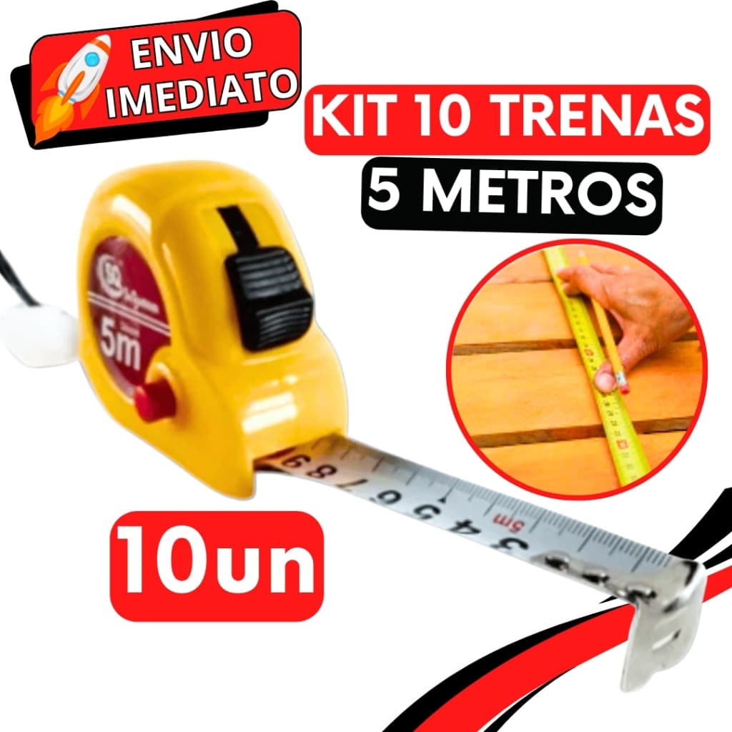 KIT Jogo 10 Trenas Métrica de Medição 5 Metros Profissional Fita Métrica Retrátil Resistente Para Obras e Reforma