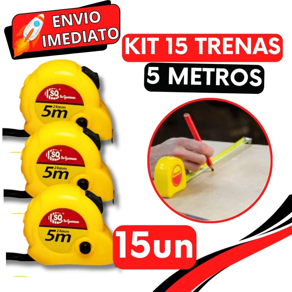 KIT Jogo 15 Trenas Métrica de Medição 5 Metros Profissional Fita Métrica Retrátil Resistente Para Obras e Reforma