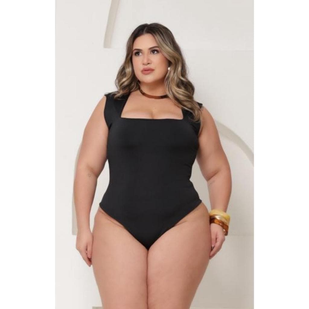 Body Feminino Plus Size Decote Quadrado Alça Larga Tecido Suplex Romantic