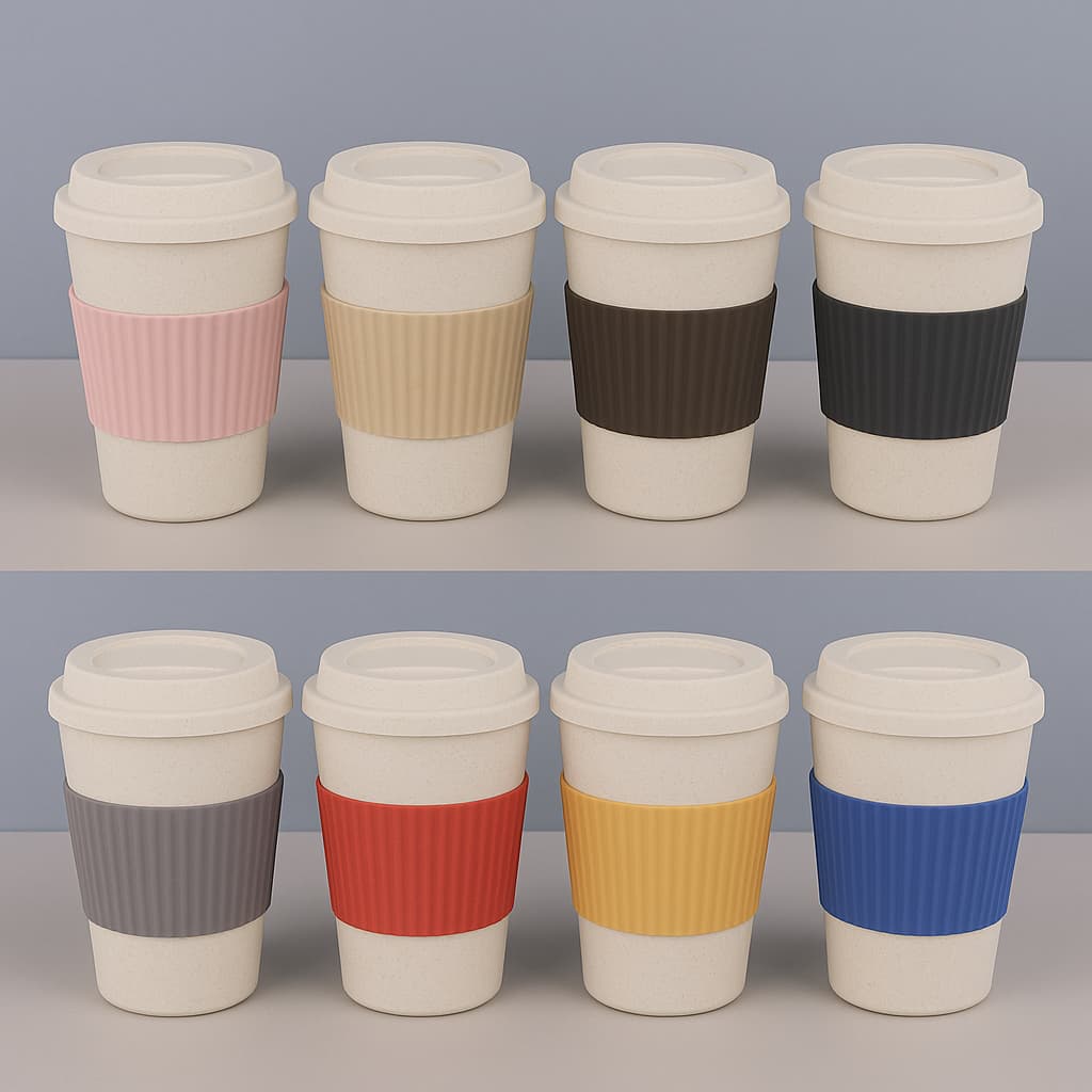 01 Copo Para café Bambu Ecológico C/tampa E Mexedor - 450ml -  cores