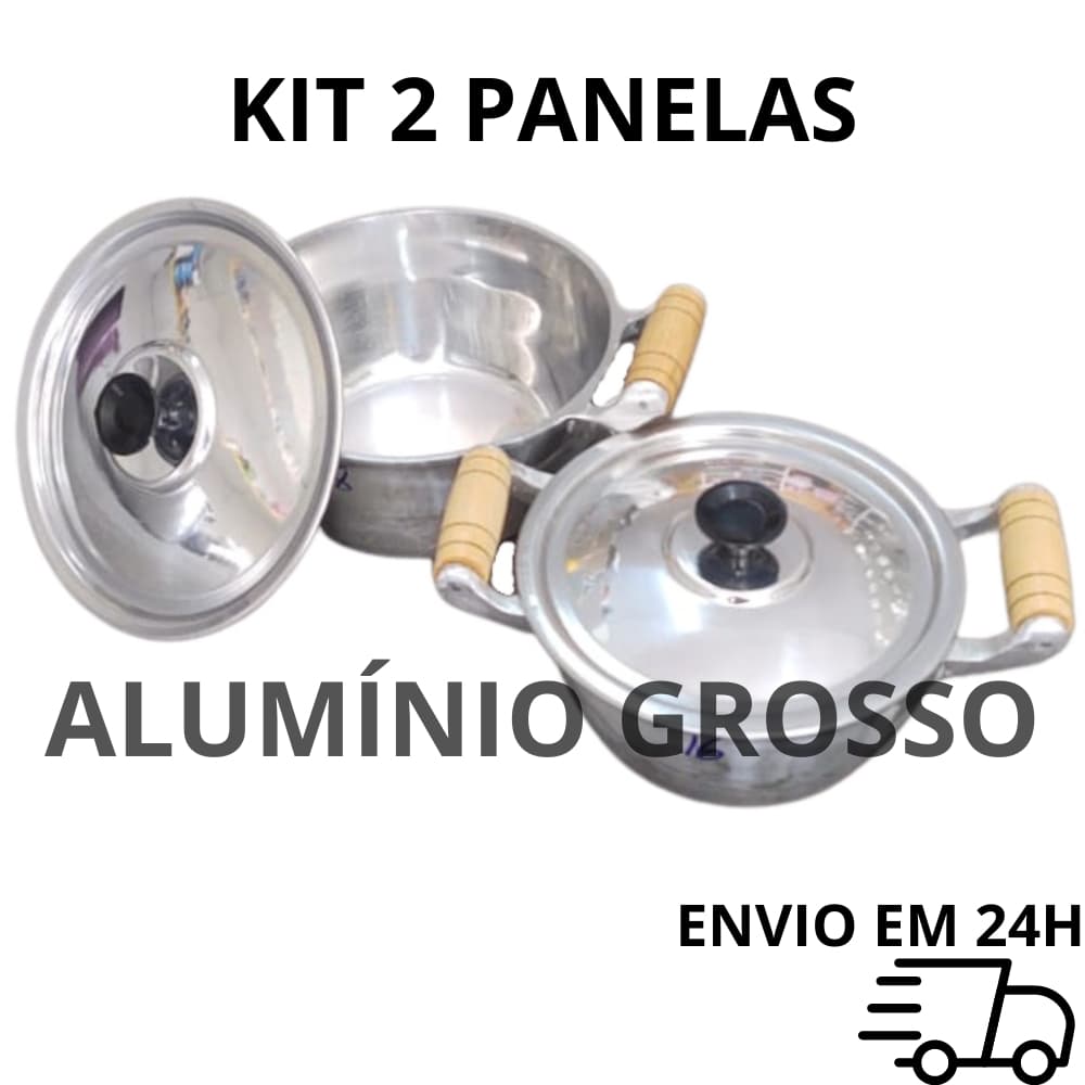 KIT JOGO 2 PANELAS CAÇAROLAS ALUMINIO BATIDO GROSSO MEDIAS ALUMINIO FUNDIDO 18 e 20