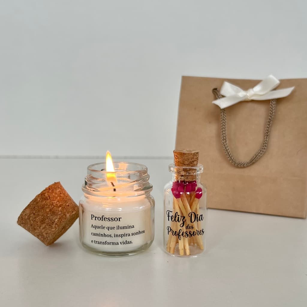 Mini Vela Aromática perfumada + potinho para fósforo - Lembrancinha dia dos Professores
