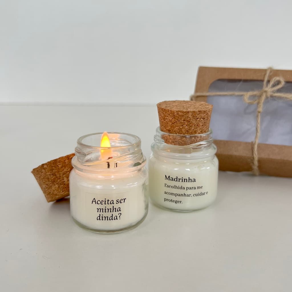 Kit 2 Mini Velas Aromáticas - Convite para Padrinhos/Dindos – Batismo, Consagração, Crisma