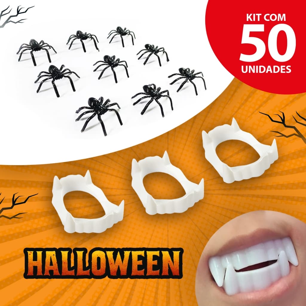 Kit 50 Mini Brinquedos – Aranhas e Dentaduras Divertidas para Festa Infantil e Lembrancinhas