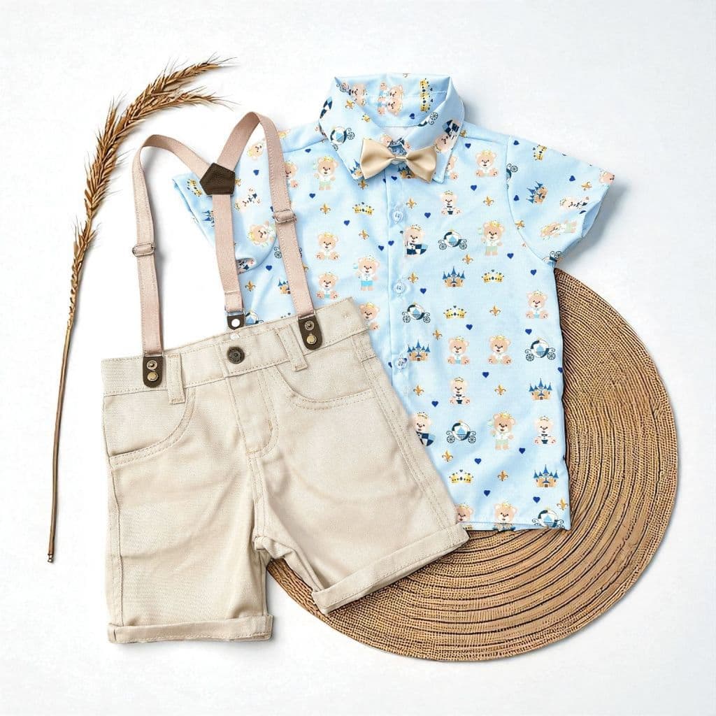 conjunto menino ursinho rei coroa principe urso aniversário