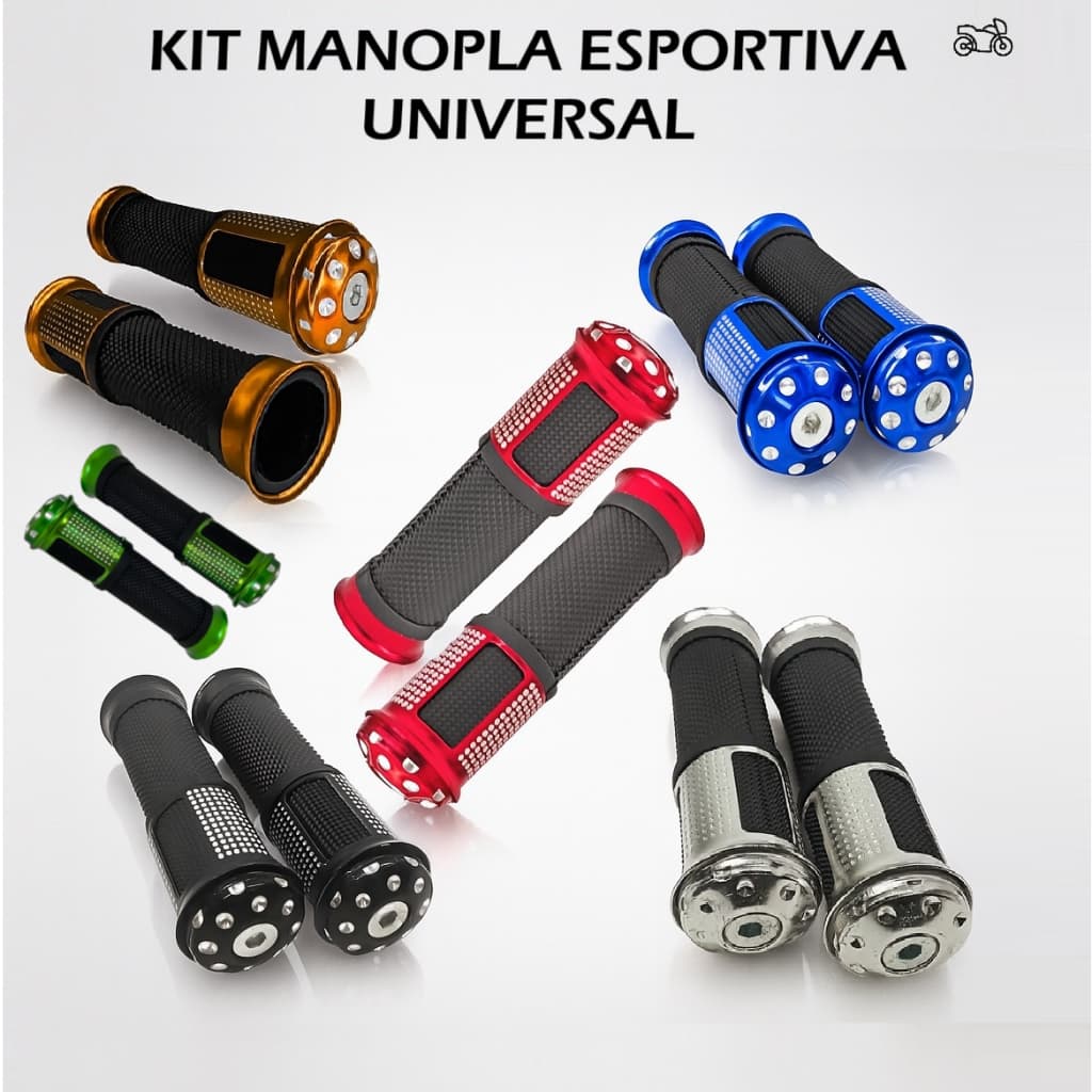 Manopla Luvinha Moto Esportiva Antiderrapante Universal - Par Preta Cromada Dourada Azul