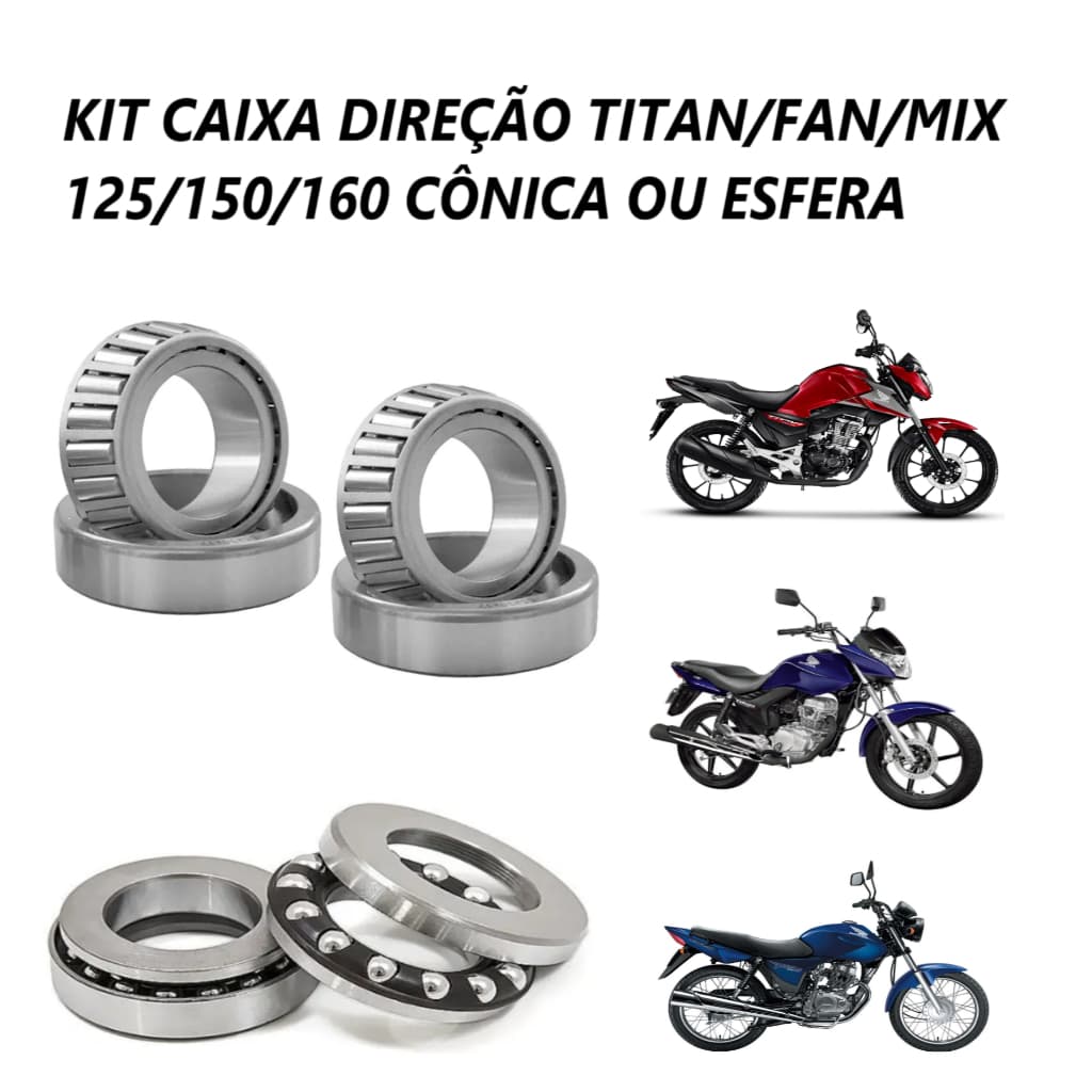 Kit Caixa Direção Completa Cônica ou Esfera Titan Fan Mix 125 150 160 Superior Inferior Premium
